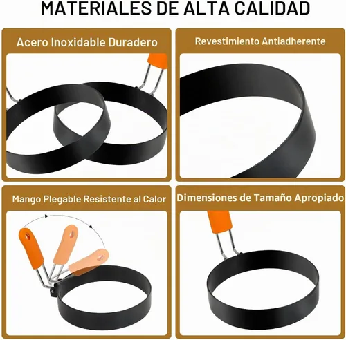 Vista 3 de Anillos para huevos de 3.5 pulgadas, paquete de 4 con mango de silicona