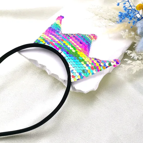 Vista 4 de Diadema de corona con purpurina láser, accesorios para el cabello de lentejuelas para niñas y mujeres, fiesta de cumpleaños, Día Internacional
