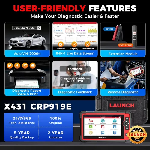 Vista 7 de LAUNCH Escáner X431 CRP919E OBD2, Herramienta de Escaneo Bidireccional 2026 como CRP919EBT, CANFD/DoIP/FCA SGW, Código ECU, 35+ Servicios, Pruebas