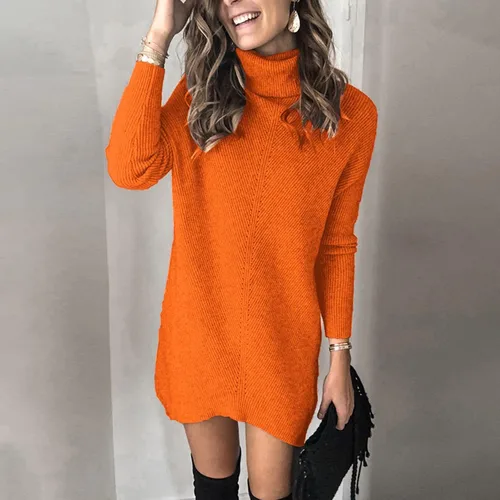 Vista 2 de Vestido de suéter sexy para mujer, ropa de punto casual, manga larga, solapa hueca, suéter de invierno
