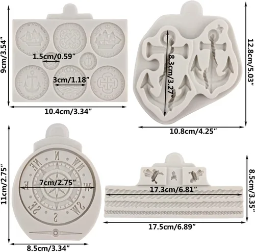 Vista 2 de Sijiangmold Moldes de silicona pirata, cuerda de anclaje, molde de fondant, brújula, molde de chocolate, monedas del tesoro, molde de caramelo