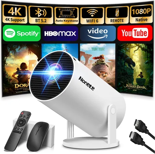Vista 12 de Mini proyector 4K compatible con 1080P FHD - Keystone automático 270° giratorio, WiFi 6 y Bluetooth 5.2, Smart Android TV OS, proyector portátil