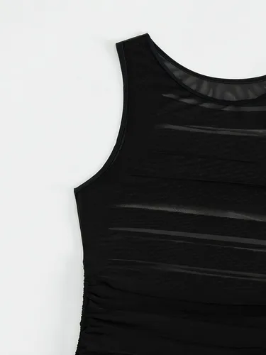 Vista 4 de Cozyease Conjunto de traje de baño de 3 piezas para mujer, bikini halter liso con vestido rasgado
