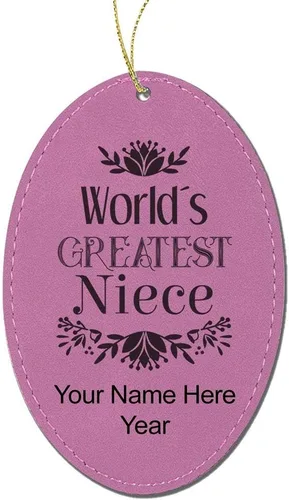 Vista 3 de LaserGram Personalized Christmas Ornament, World's Greatest Niece, Faux Leather, Custom Laser Engraved Gift Idea (Oval Shape, Gray)