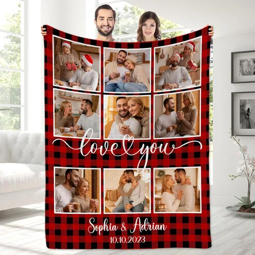 Vista 18 de Manta con fotos personalizada para novio, regalos del día de San Valentín, manta de fotos personalizada, regalos de novio de novia, regalos del día