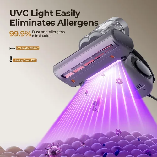Vista 4 de JIGOO Aspirador de cama con sensor de polvo, aspiradora de colchón con UV, ultrasónico y alto calentamiento, succión de 13 Kpa 500 W potentes