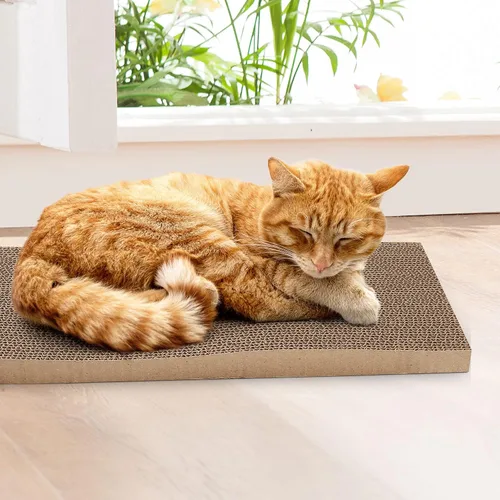 Vista 6 de PrimePets Paquete de 3 rascadores de cartón para gatos con caja, almohadillas grandes reversibles de 17.3 pulgadas para gatos de interior, tablero