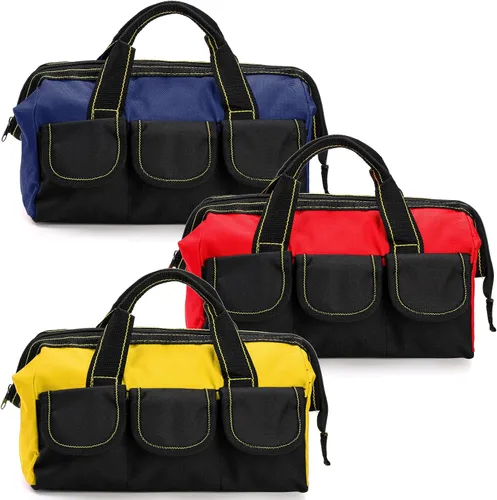 Vista 5 de Paquete de 3 bolsas de herramientas, bolsa de herramientas de boca ancha con base impermeable, bolsa de almacenamiento de herramientas resistente