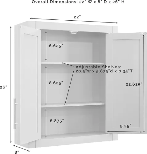 Vista 2 de Crosley Furniture Savannah Armario de almacenamiento para baño montado en la pared con estantes para medicinas, Gris