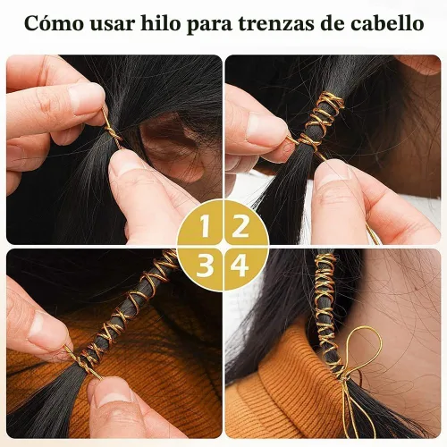 Vista 5 de 4 piezas de cordones elásticos de 16.4 ft, trenzas de rastas, accesorios para el cabello, cinta elástica de oropel metálico, hilo de joyería