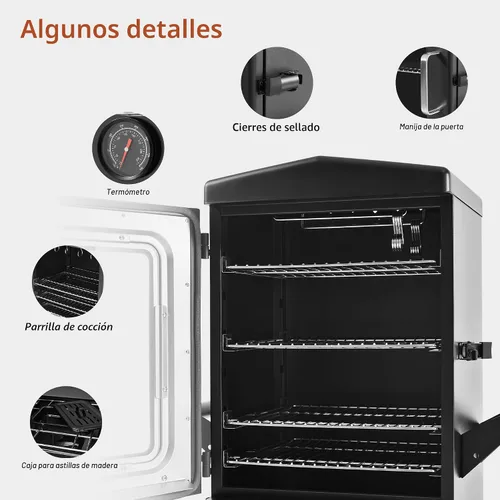 Vista 5 de Parrilla vertical grande para ahumar propano con 4 estantes para barbacoa de gas al aire libre con control de temperatura, diseño resistente