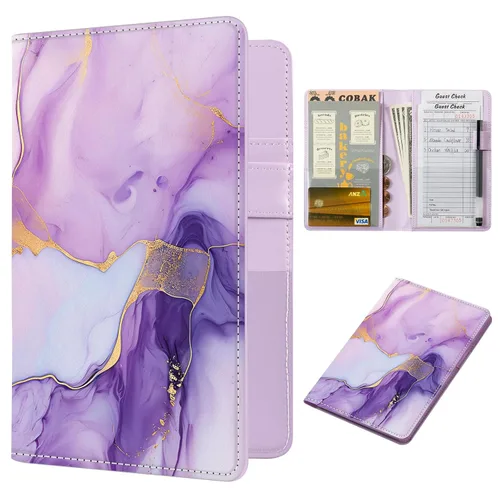 Vista 36 de CoBak Libreta para servidores de alta calidad: organizador de cartera de camarero de 5.12 x 7.91 pulgadas en piel auténtica, con 8 bolsillos