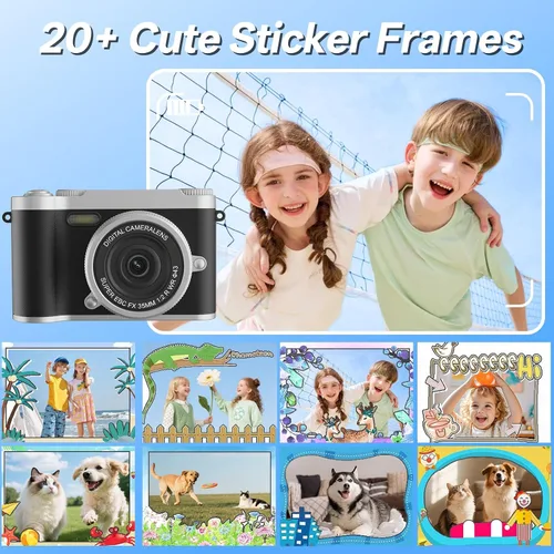 Vista 3 de Cámara para niños: cámara digital para niños con zoom HD 8X de 48 MP con más de 20 filtros, mini cámara MP3 para niños, cámara de juego 5 en 1
