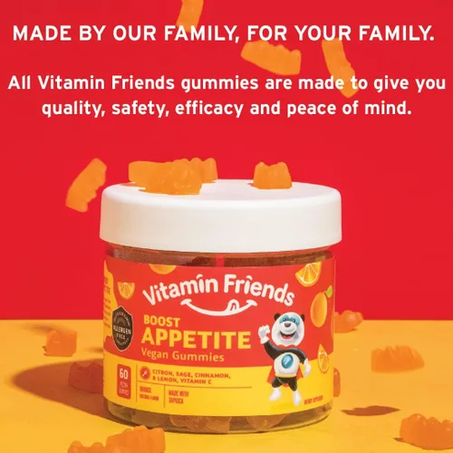 Vista 5 de Vitamin Friends - Gomitas estimulantes del apetito naturales y veganas para niños- Vitaminas para niños sin alérgenos - Sabor naranja (60 gomitas)