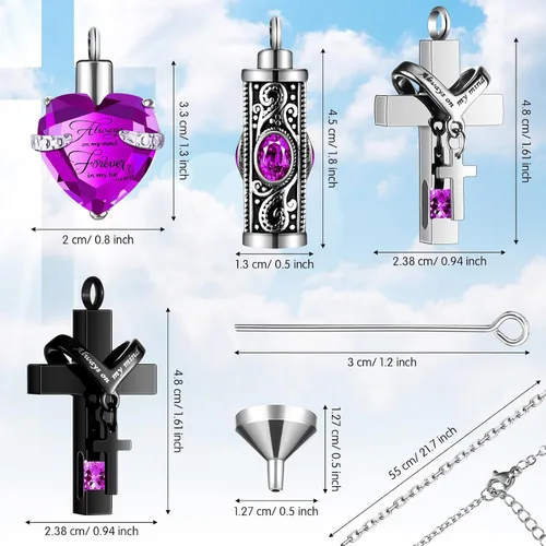 Vista 2 de Collar de urna para cenizas, cremación, cruz, corazón, joyería cúbica, acero inoxidable, medallón conmemorativo para hombres y mujeres, 12 piezas