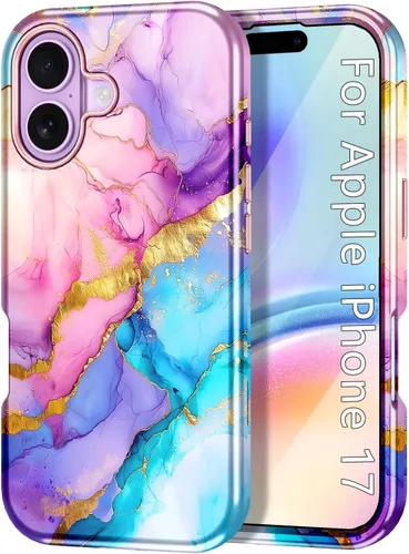 Vista 15 de Btscase Funda compatible con iPhone 17 de 6.3 pulgadas 2025, patrón de mármol 3 en 1, resistente a prueba de golpes, cuerpo completo, policarbonato