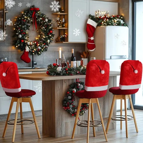 Vista 6 de ANPHSIN Fundas de silla de Navidad de terciopelo - Fundas de respaldo de silla de Papá Noel, juego de 4 fundas para asiento de mesa de comedor rojas