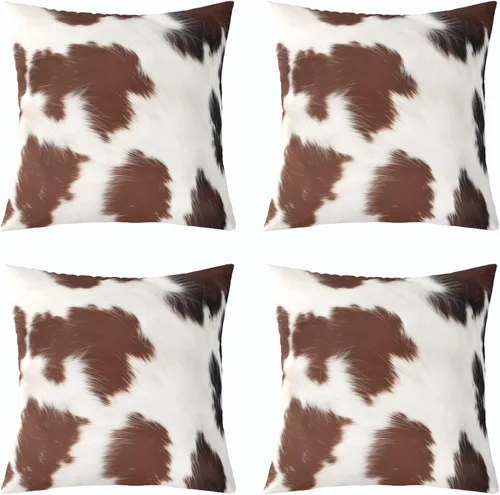 Vista 18 de Juego de 4 fundas de almohada con estampado de piel de vaca de 16 x 16 pulgadas, fundas de cojín de piel de vaca para sala de estar, dormitorio