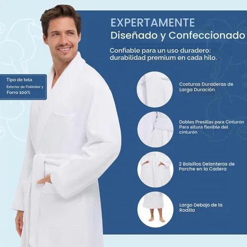 Vista 4 de Bata monarca/ciprés unisex de tejido suave y microfibra, color blanco