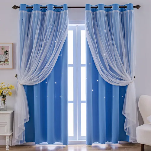 Vista 52 de indistar Cortinas opacas con recortes de estrellas para dormitorio de niña, cortinas de oscurecimiento para habitación de bebé, cortinas