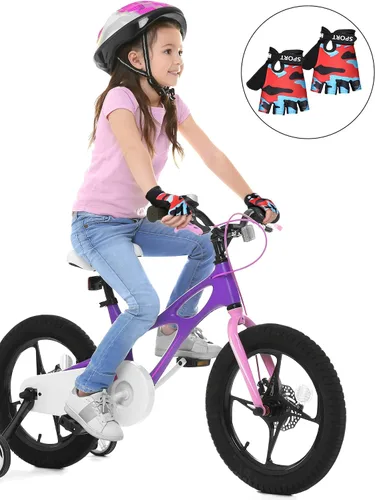 Vista 5 de SATINIOR 4-Pairs Kids Bike Gloves, Fingerless Gloves for Boys & Girls, Non-Slip Cycling Glove with Adjustable Strap, Breathable Half-Finger Climbing