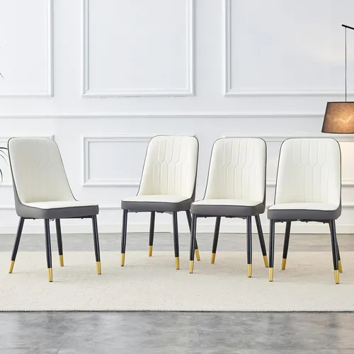 Vista 7 de Juego de 2 sillas de comedor modernas, color negro, sillas de cocina de piel sintética, sillas laterales tapizadas con patas de metal, sillas sin