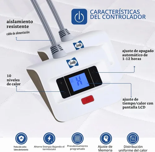 Vista 4 de Sealy - Protector de colchón eléctrico tamaño Queen 10 ajustes de calor, lavable a máquina