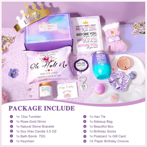 Vista 2 de Gemwi Regalos para mujeres, regalos de cumpleaños para mujeres, cesta de regalos de feliz cumpleaños, juego de regalo para mejores amigas, hermana