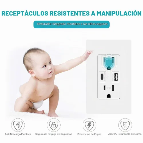Vista 3 de Micmi USB C + A PD Power Delivery 24W Toma de corriente dual de alta velocidad, capacidad de carga rápida inteligente, placa de pared resistente a