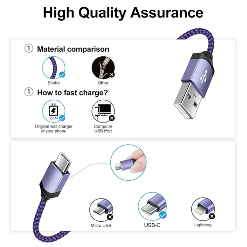 Vista 4 de Cable de carga USB C Pixel 7, cable de carga rápida de 6 pies, Android tipo C, paquete de 2 unidades para Google Pixel 10 9 Pro XL 8a 8 Pro 7a 7 Pro