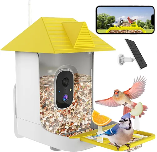Vista 9 de Comedero para pájaros con cámara, cámara de comedero inteligente WiFi para exteriores con reconocimiento de aves AI incorporado, energía solar