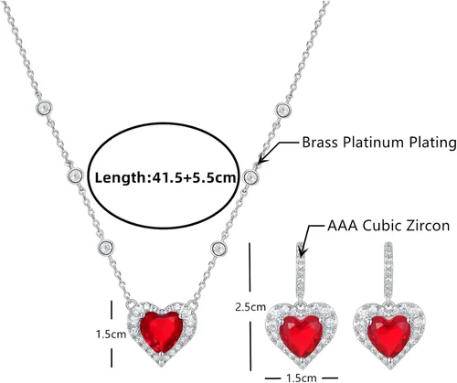 Vista 4 de Heart Pendant Necklace Earring Set for Women with Gift Box CZ Jewelry