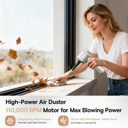 Vista 5 de REWONDER Aspiradora de coche de alta potencia, aspiradora de 22000 Pa y plumero de aire de 110000 RPM, aspiradora de mano con batería de 7800 mAh