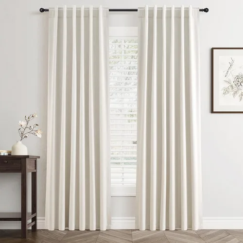 Vista 23 de Jowels - Cortinas opacas con pestaña trasera color beige cálido de 84 pulgadas de largo, 2 paneles para sala de estar y dormitorio, color beige