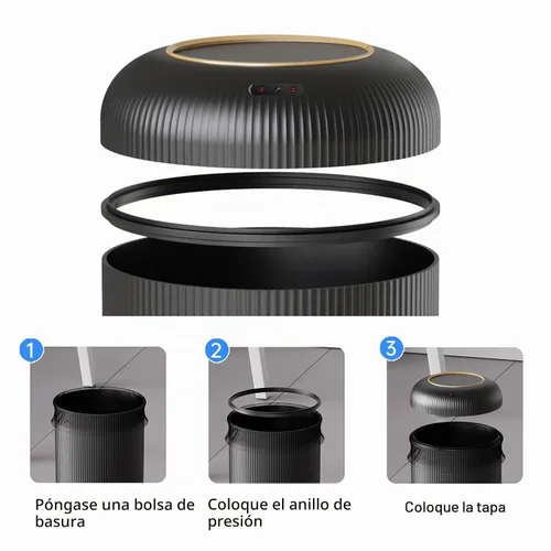 Vista 2 de URALFA - Cubo de basura con sensor de movimiento y tapa, 3 galones / 11 L, cubo de basura automático para baño, cubo de basura sin contacto, cubo