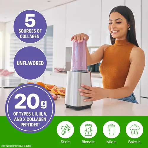 Vista 3 de Orgain - Polvo de colágeno hidrolizado múltiple para mujeres y hombres, 20g de colágeno, apoya la salud del cabello, la piel, las uñas