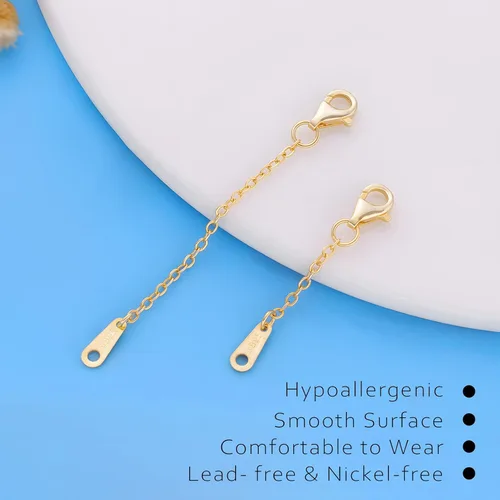 Vista 8 de Extensores de collar para mujer, chapados en oro de 14 quilates, extensores de collar duraderos, cadena de plata de ley 925 para pulsera y Dorado