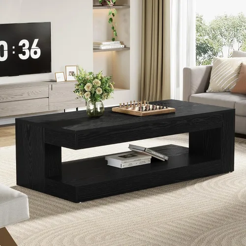 Vista 6 de Tribesigns Mesa auxiliar para sala de estar, 47.24 pulgadas, estilo casa de campo, de 2 niveles, mesa de cóctel de té con almacenamiento
