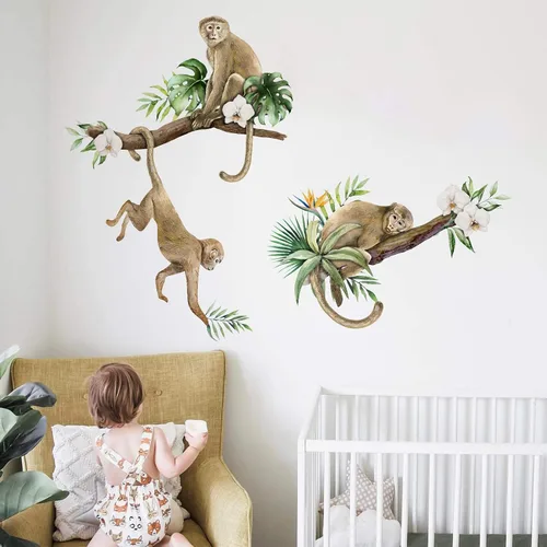 Vista 5 de Mfault Pegatinas de pared de árbol trepador de mono, animales de la selva