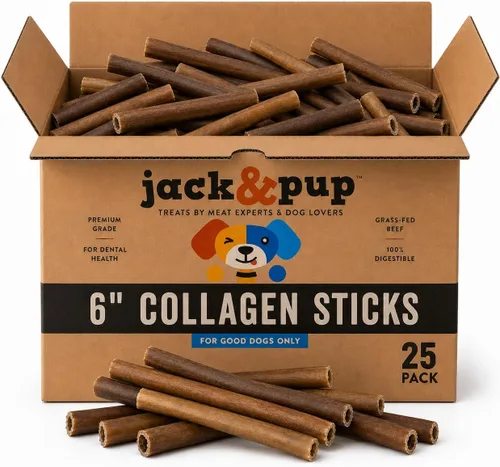 Vista 9 de Jack&Pup Palitos de colágeno de 6 pulgadas para perros, masticables sin cuero crudo para perros, masticables de colágeno de larga duración