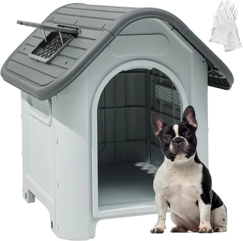 Vista 11 de YITAHOME Casa para perros de plástico para exteriores, resistente al agua, con tragaluz ajustable y base elevada para perros pequeños, medianos