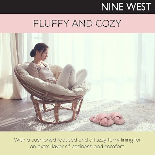 Vista 5 de NINE WEST Pantuflas cruzadas de piel sintética para mujer con puntera abierta