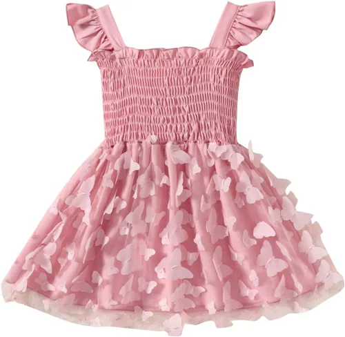 Vista 2 de Toddler Baby Girl Butterfly Dress Ruffle Sleeveless Tulle Tutu Dresses Girls Party Birthday Princess Dresses