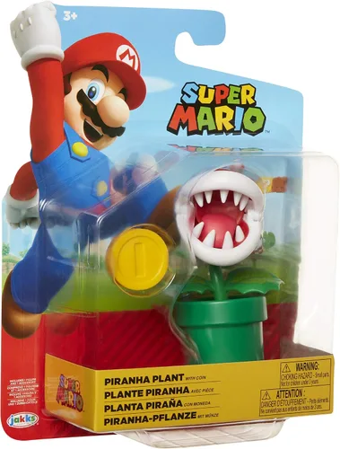 Vista 9 de World of Nintendo Super Mario Piranha Plant Figura articulada de 4 pulgadas con moneda
