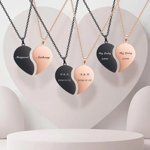 Vista 3 de Zysta Collar personalizado de rompecabezas de corazón a juego para parejas, novio, novia, mujeres, hombres, Yinyang, parejas, collar con colgante