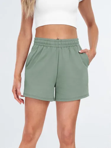 Vista 38 de AUTOMET Pantalones cortos deportivos para mujer, estilo casual, con cordón, cómodos, elásticos, de cintura alta, con bolsillos