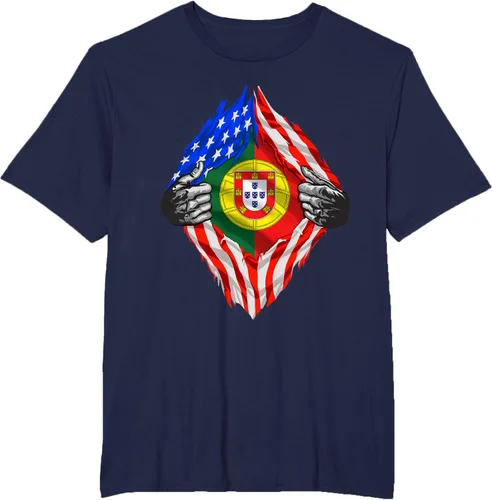 Vista 55 de Camiseta de bandera de Estados Unidos con diseño de raíces portuguesas, Negro, S