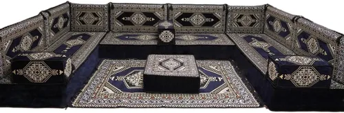 Vista 106 de arabicsofa Sofá en forma de U de estilo árabe para el suelo – Juego de Majlis hecho a mano – Sofá de estilo bohemio