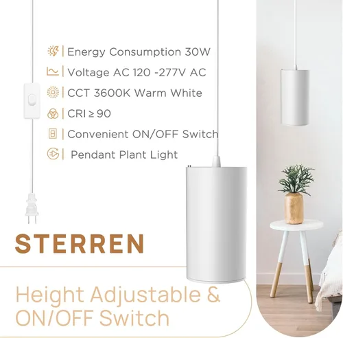 Vista 2 de STERREN Luz de Crecimiento LED, Luces Colgantes Blancas Enchufables para Plantas de Interior, Luces de Crecimiento de Espectro Completo
