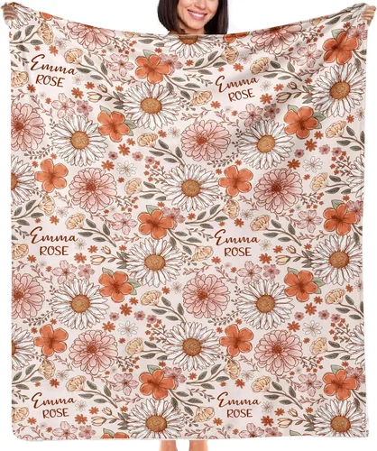 Vista 15 de NAZENTI Manta de bebé de elefante personalizada, manta de bebé niña personalizada con nombre y floral, regalo para niñas y niños, recién nacidos